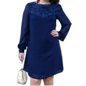 Little Mistress London Blue Floral Embroidery Appliquรฉ Dress size 4